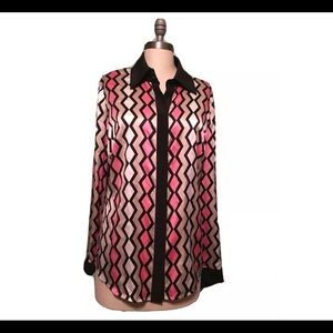 Perse multi color women’s long sleeves button up silk blouse size 12